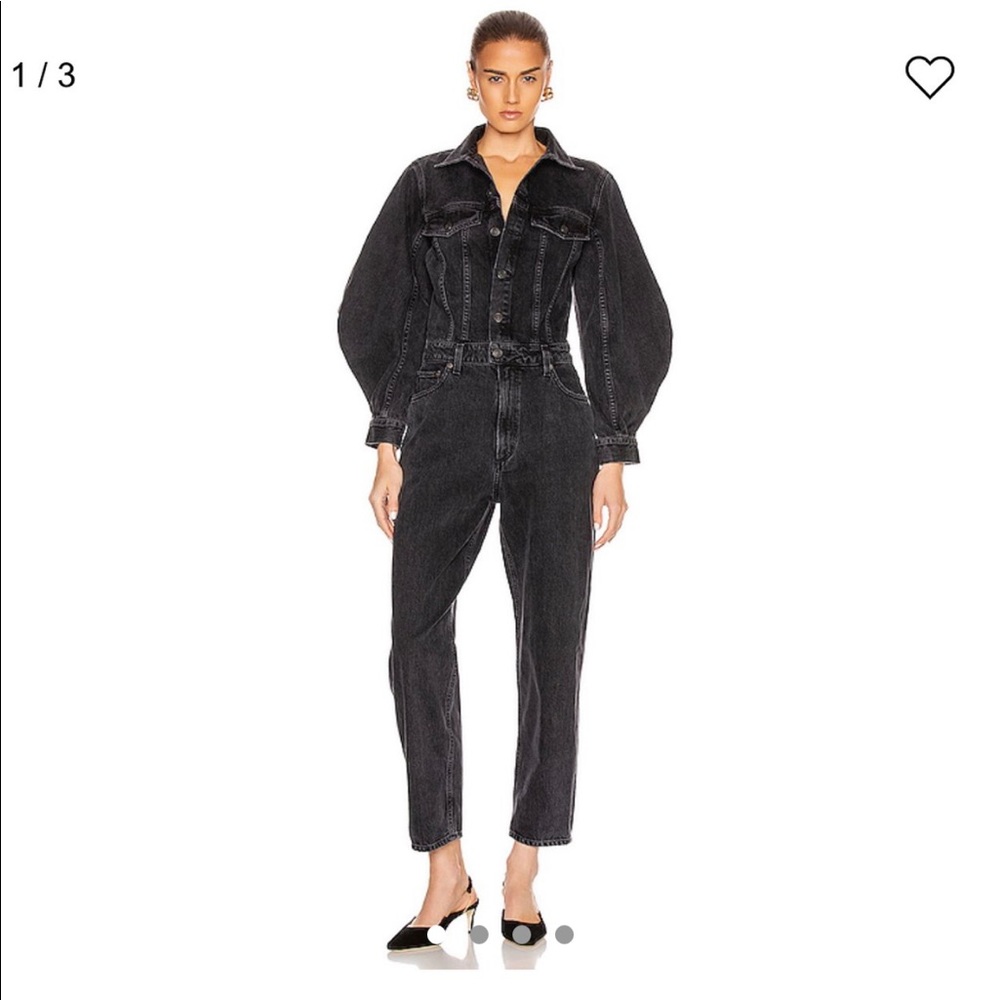 agolde balloon sleeve denim jumpsuit